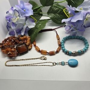 Carnelian and Turquoise Bracelets and Necklace Lot